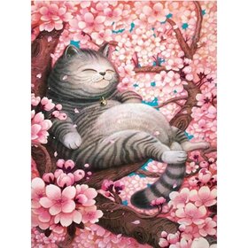 Diamond Painting Cat amid the blossoms (size and shape of stones of your choice)