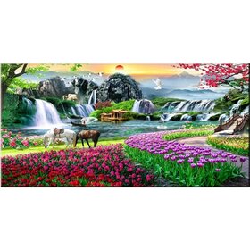 Diamond Painting Landscape - Japanese Waterfalls with Horses