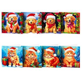 Diamond Painting Christmas Cards Set 08 Dogs and Cats (8 pieces)