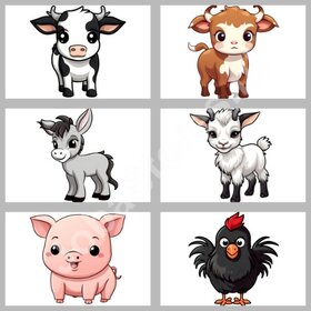 Diamond Painting Patterns Set Cute Farm Animals 01 15x15cm (6 pieces)