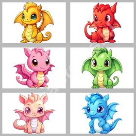 Diamond Painting Patterns Set Cute Little Dragons 01 15x15cm (6 pieces)