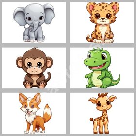 Diamond Painting Patterns Set Cute Safari Animals 01 15x15cm (6 pieces)
