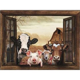 Diamond Painting Window View Cows, Pig, and Sheep.