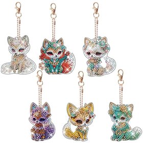 Diamond Painting Keychain Set Foxes (6 pieces)
