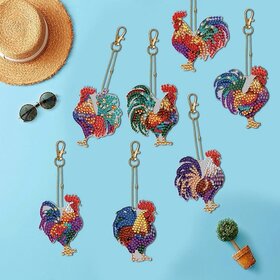 Diamond Painting Keychain Set Roosters (7 pieces)