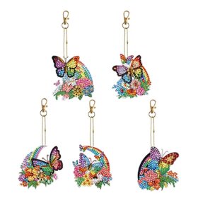 Diamond Painting Keychain Set Rainbow Butterflies (5 pieces)