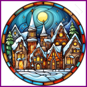 Diamond Painting Stained Glass Christmas Village 01