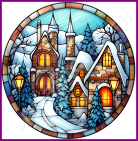 Diamond Painting Stained Glass Christmas Village 03