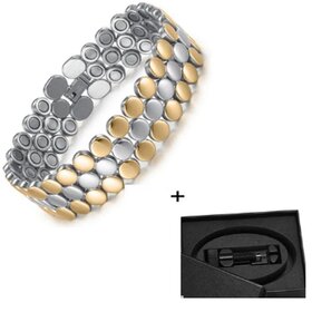 Magnetic steel women's / men's bracelet Lacy (gold + silver colored)