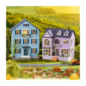Miniature DIY houses set of 2 (blue + purple)