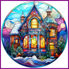 Diamond Painting Stained Glass Christmas House 01