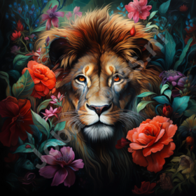 Diamond Painting Lion among flowers