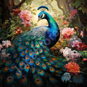 Diamond Painting Peacock among flowers