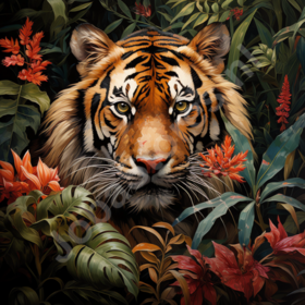 Tiger Diamond Painting among flowers