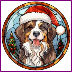 Diamond Painting Stained Glass Christmas Hat Dog 01
