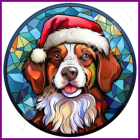 Diamond Painting Stained Glass Christmas Hat Dog 02
