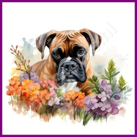 Diamond Painting Boxer with Flowers