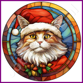 Diamond Painting Stained Glass Christmas Hat Cat 01