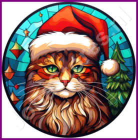 Diamond Painting Stained Glass Christmas Hat Cat 02