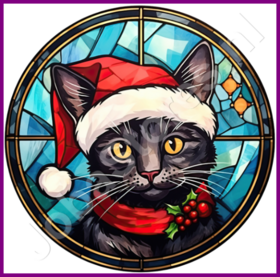 Diamond Painting Stained Glass Christmas Hat Cat 03