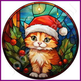 Diamond Painting Stained Glass Christmas Hat Kitten