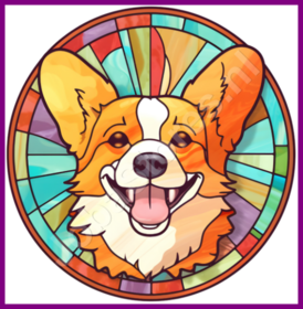 Diamond Painting Stained Glass Dog - Corgi 02