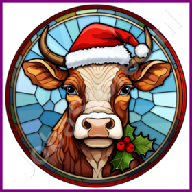 Diamond Painting Stained Glass Christmas Hat Cow 01