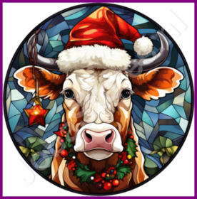 Diamond Painting Stained Glass Christmas Hat Cow 02