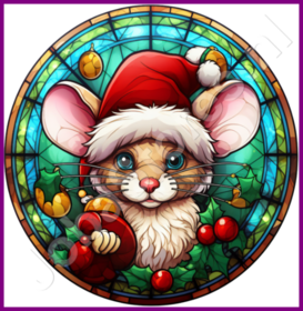 Diamond Painting Stained Glass Christmas Hat Mouse