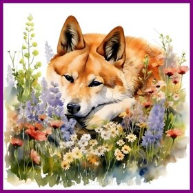 Diamond Painting Akita with Flowers 03