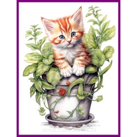 Diamond Painting Kitten in plantpot 01