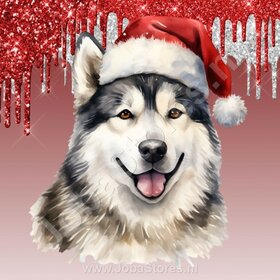 Diamond Painting Alaska Malamute with Christmas Hat