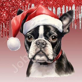 Diamond Painting Bostonterrier with Christmas Hat