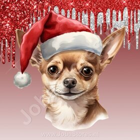 Diamond Painting Chihuahua with Christmas Hat 01