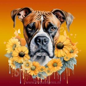 Diamond Painting Boxer with Sunflowers