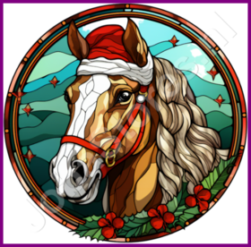 Diamond Painting Stained Glass Christmas Hat Horse