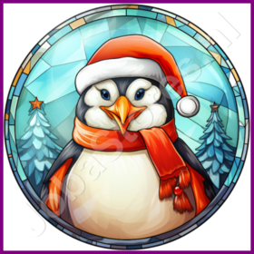 Diamond Painting Stained Glass Christmas Hat Penguin