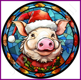 Diamond Painting Stained Glass Santa Hat Pig