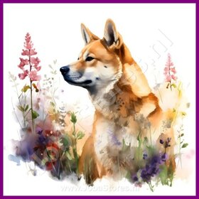 Diamond Painting Akita with Flowers 06