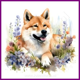 Diamond Painting Akita with Flowers 07