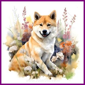 Diamond Painting Akita with Flowers 08