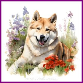 Diamond Painting Akita with Flowers 09