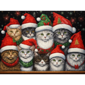 Diamond Painting Cats with Christmas Hats 03