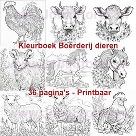Digital Coloring Book for Adults Farm Animals 01 (36 Coloring Pages)