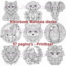 Digital Coloring Book for Adults Mandala Animals 01 (57 Coloring Pages)