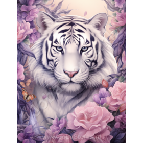 Diamond Painting Tiger with Purple Flowers 01