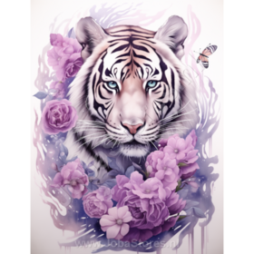 Diamond Painting Tiger with Purple Flowers 02