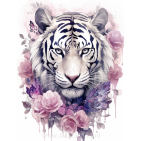 Diamond Painting Tiger with Purple Flowers 03