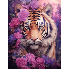 Diamond Painting Tiger with Purple Flowers 04