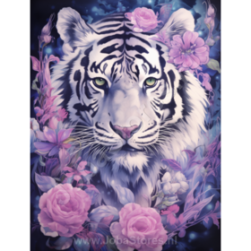 Diamond Painting Tiger with Purple Flowers 07